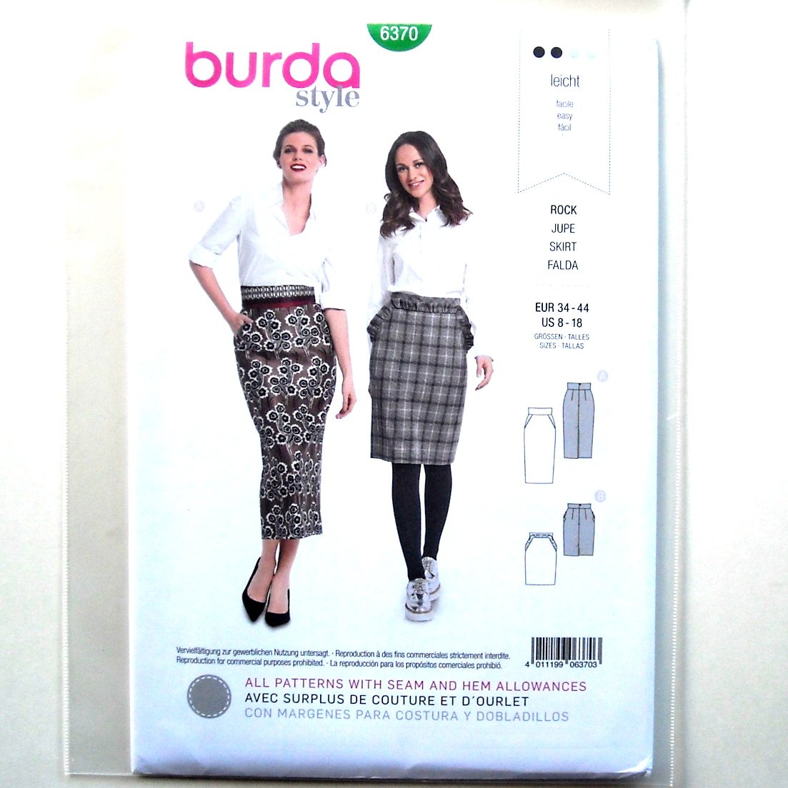 Misses Pencil Skirts Burda Style Sewing Pattern 6370