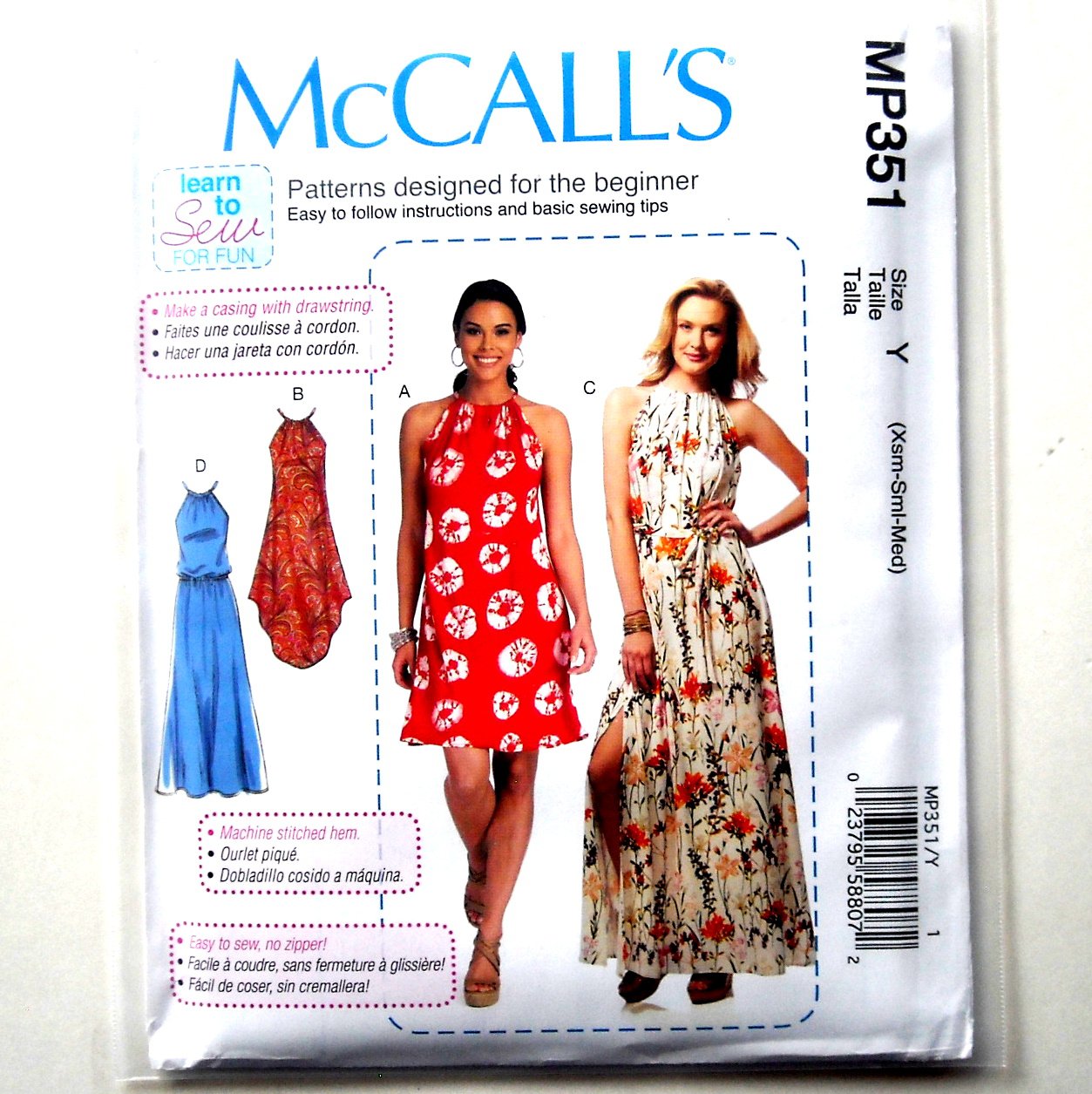 Misses' Gathered Neckline Dresses McCall's Sewing Pattern MP351