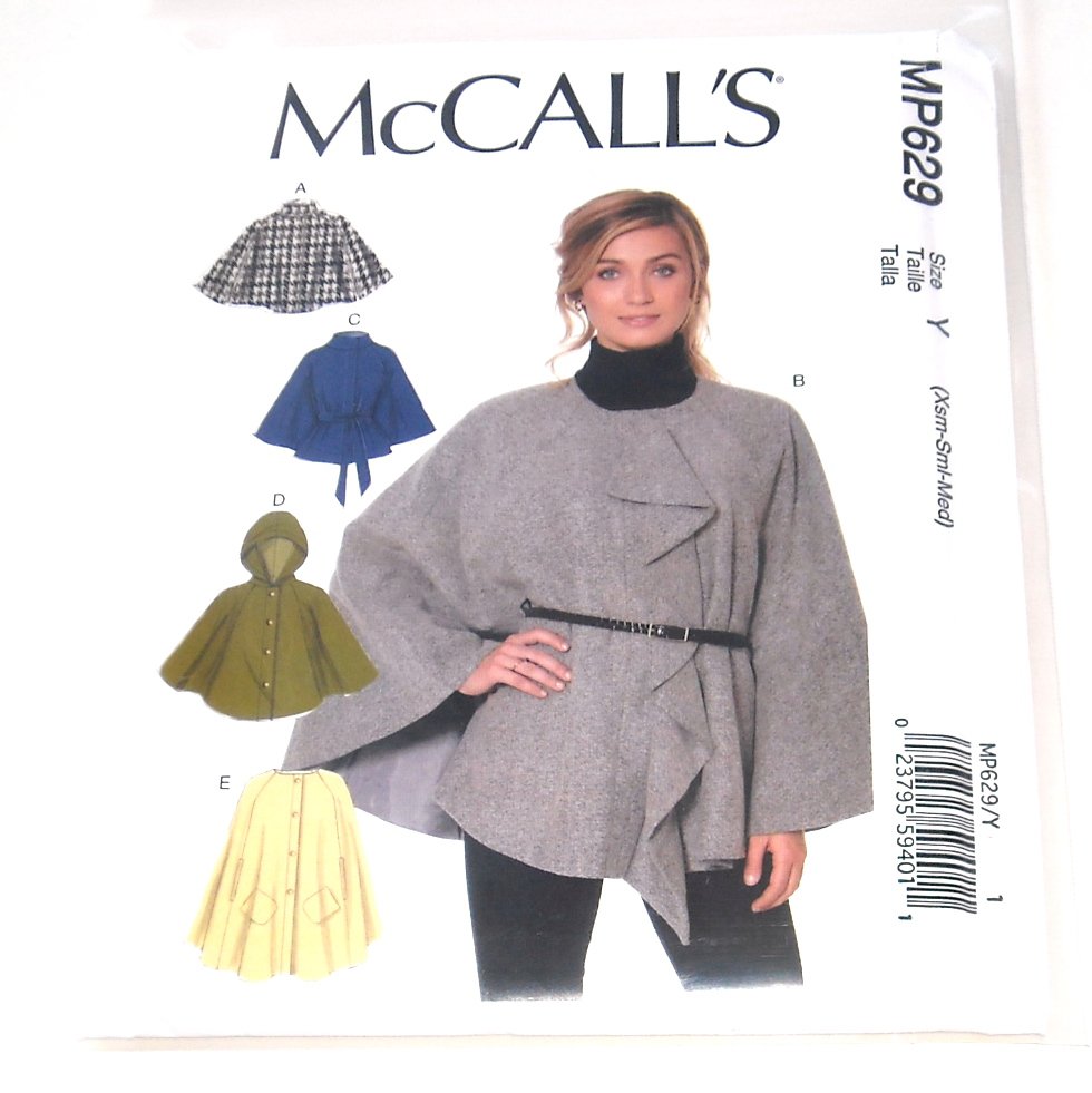 Misses' Hooded Collared Collarless Capes Belt McCall's Sewing Pattern MP629