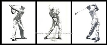 BEN HOGAN THREE DRAWINGS PRINTS PGA PROFESSIONAL GOLFER AUGUSTA MASTERS THE HAWK