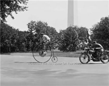 Washington Monument Penny Farthing Velocipede Bicycle Policeman Motorcycle Photo