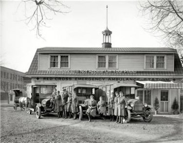 Vintage Red Cross Emergency Ambulance Station Nurses Volunteers Circa 1919 Photo