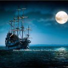 Beautiful Nautical Marine Wooden Mast Sail Ship Boat Night time Water Moon Photo