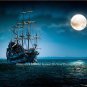Beautiful Nautical Marine Wooden Mast Sail Ship Boat Night time Water Moon Photo