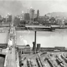 VINTAGE BLACK AND WHITE 1905 PHOTO PITTSBURGH PENNSYLVANIA BRIDGE PADDLE BOAT