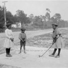 VINTAGE NOSTAGLIC LOOKING PHOTO AFRICAN AMERICAN CHILDREN PLAYING GOLF CLUB BALL