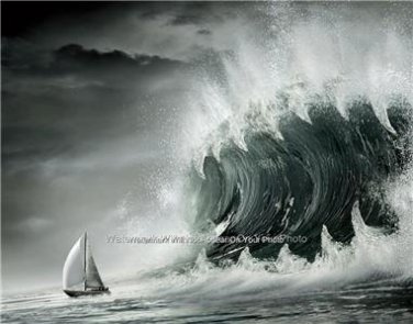 Sail Boat Killer Monster Storm Wave Nautical Wall Art Picture Photo Gift Idea