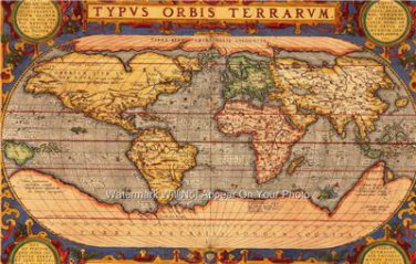 VINTAGE LOOK 1601 OLD WORLD MAP ORTELIUS PHOTO PERFECT WALL TRAVEL ART PICTURE