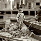 Nostalgic1909 Boston Harbor Cute Young Boy On Wooden Boats Relaxing Scene Photo