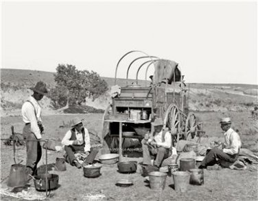 Texas Cowboys Chuck Wagon Camp Fire 1901 Photo Open Range Cooking Black Coffee