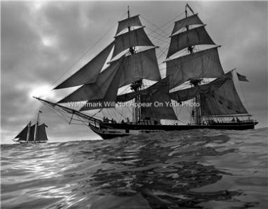 Ocean Scene Vintage Wood Sailing Tall Ships Boats Maritime Nautical Night Photo