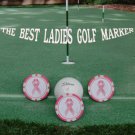 WOMENS PINK RIBBON POKER CHIP GOLF BALL MARKERS COLLECTABLE SET 3 ACCESSORIES
