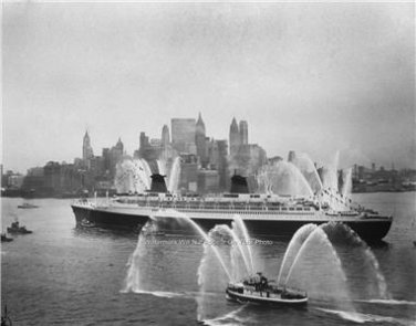 QUALITY AMERICANA WALL ART SS FRANCE CRUISE SHIP NEW YORK HARBOR PHOTO 1962
