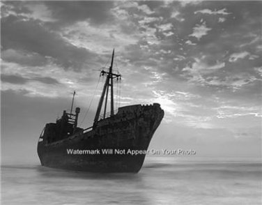 Ghost Ship Fog Clouds Calm Ocean Water Nostalgic Nautical Wall Art Picture Photo