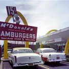Vintage Drive In McDonalds Hamburgers Old Chevrolet Cars Automobile Color Photo