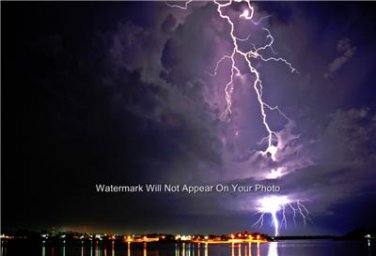Lightning Strike Photo Gift Calm Water Bay Sea Clouds Nautical Wall Art Picture