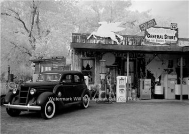 GENERAL STORE ROUTE 66 PHOTO NOSTALGIC VENDING MACHINES METAL SIGNS GAS PUMPS