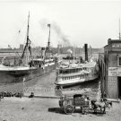 RARE NEW YORK CITY PIER 13 PADDLE WHEEL RIVER BOAT VENDOR HORSE WAGON PHOTO 1905