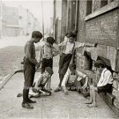 Young Boys Kids Playing Marbles Sidewalk Games Vintage Early Americana Art Photo