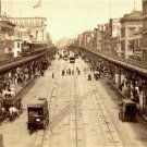 NEW YORK CITY PHOTO 1895 THE BOWERY BIG APPLE HORSE DRAWN CARTS VENDORS TRAINS