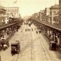 NEW YORK CITY PHOTO 1895 THE BOWERY BIG APPLE HORSE DRAWN CARTS VENDORS TRAINS