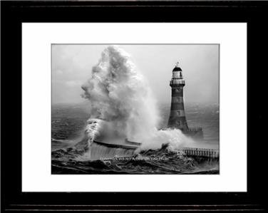 Framed Lighthouse in Storm beautiful B & W Ocean photo