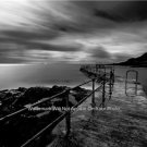 Relaxing Water Coastline Ocean Nautical Clouds Pier Wall Art Black & White Photo