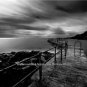 Relaxing Water Coastline Ocean Nautical Clouds Pier Wall Art Black & White Photo