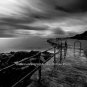 Relaxing Water Coastline Ocean Nautical Clouds Pier Wall Art Black & White Photo