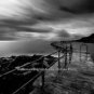 Relaxing Water Coastline Ocean Nautical Clouds Pier Wall Art Black & White Photo