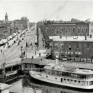EARY AMERICANA PORT HURON MICHIGAN BOAT STREET FULL OF HORSE AND CARRIAGES PHOTO
