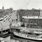 EARY AMERICANA PORT HURON MICHIGAN BOAT STREET FULL OF HORSE AND CARRIAGES PHOTO