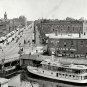 EARY AMERICANA PORT HURON MICHIGAN BOAT STREET FULL OF HORSE AND CARRIAGES PHOTO