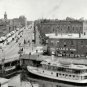 EARY AMERICANA PORT HURON MICHIGAN BOAT STREET FULL OF HORSE AND CARRIAGES PHOTO