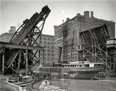 EARLY AMERICANA CHICAGOS FAMOUS JACK KNIFE BRIDGE PHOTO 1910 SHIP WATERWAY