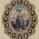 NICE VINTAGE UNITED STATES PRESIDENTS 1861 COLOR PRINT WASHINGTON TO LINCOLN