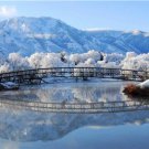 RELAXING SNOW COVERED MOUNTAINS COLOR PHOTO WATER BRIDGE BEAUTIFUL HOME PICTURES