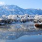 RELAXING SNOW COVERED MOUNTAINS COLOR PHOTO WATER BRIDGE BEAUTIFUL HOME PICTURES