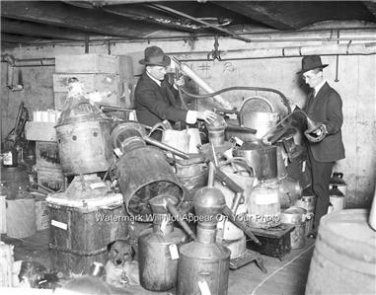 Prohibition Era Federal Agents Bust Illegal Whiskey Bootlegging Equipment Photo