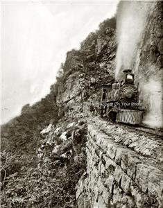 Mountain Cliff Mexican Train Steam Locomotive Engine Railroad Wall Art Photo