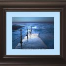 WOOD FRAMED PHOTO PIER BLUE OCEAN WATER SOOTHING WAVES NAUTICAL SEAWALL BULKHEAD