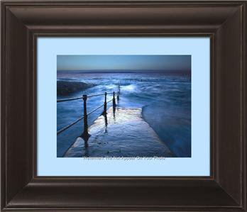 WOOD FRAMED PHOTO PIER BLUE OCEAN WATER SOOTHING WAVES NAUTICAL SEAWALL BULKHEAD