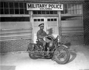WW2 African American Colored Military Police Army Soldier Motorcycle 1942 Photo
