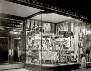 F.W. Woolworth five dime Store Window Display Whistle Orange Soda Fountain Photo