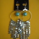 =New= Fashion Earrings:Blue tone metal/beads,Silver tone ring