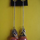 =NEW= Silver Tone Pink Pearl Beads Dangle Earrings