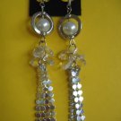 =NEW= Fashion Earrings For Ladies: Silver tone metal/white pearl  beads