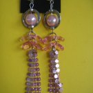 =NEW= Fashion Earrings For Ladies: Silver tone metal/pink  pearl beads