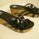 NEW Nurture TRUTH Black Patent Leather Cork Wedge Sandals Sz 9.5 M - NWOB