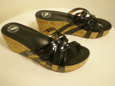 NEW Nurture TRUTH Black Patent Leather Cork Wedge Sandals Sz 9.5 M - NWOB